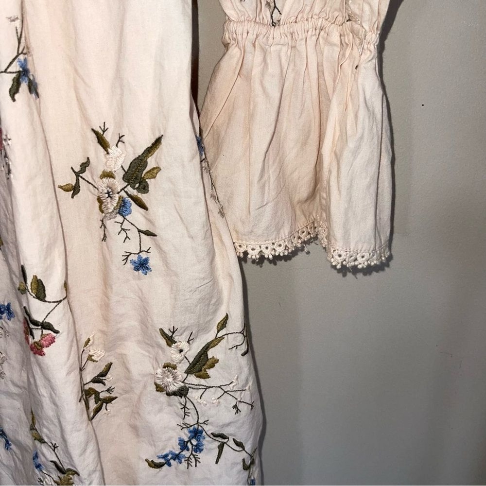 Anthropologie embroidered long sleeve mini floral peasant baby doll dress XS - Picture 11 of 15